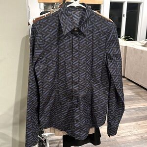 Versace La Greca poplin blue + black all over logo Medusa button down shirt 40